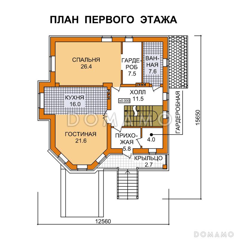 Проект рационально запланированного дома с цокольным этажом / План 1 этажа