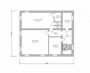 Проект большого современного дома с цокольным этажом и навесом для двух автомобилей / План цокольного этажа