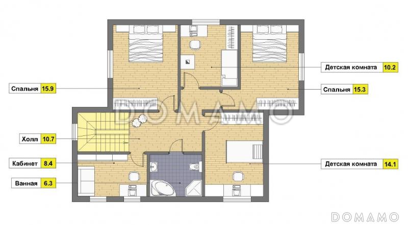Проект двухэтажного каркасного дома в стиле фахверк / План 2 этажа