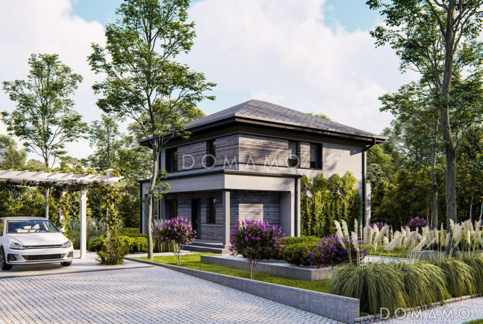 Проект двухэтажного дома с кабинетом, мастер-спальней, кладовой