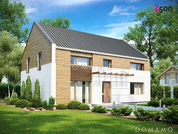 Проект удобного простого двухэтажного коттеджа из газобетона с кабинетом и просторной гостиной