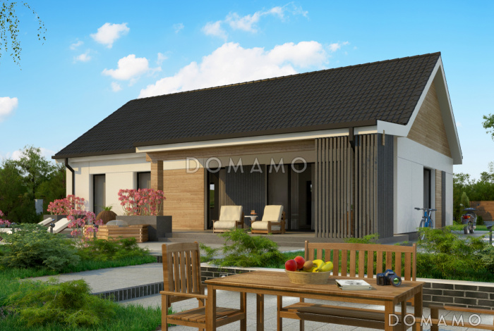 Проект загородного дома с удобной планировкой, мастер-спальней, ванной с окном, террасой