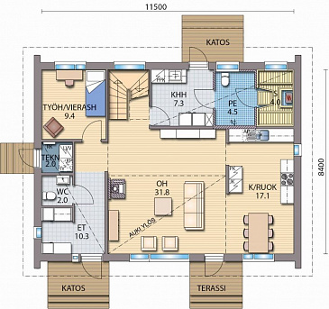 Проект каркасного дома в европейском стиле / План 1 этажа