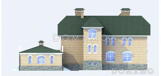 Проект кирпичного дома с пристроенным большим гаражом / Фасад 2