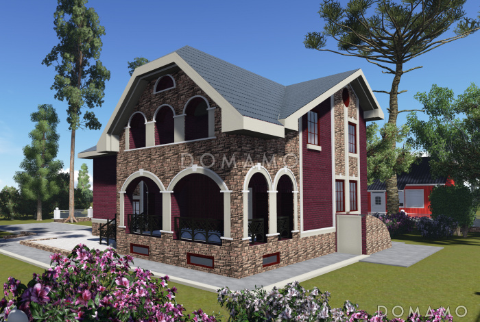 Проект двухэтажного дома с подвалом, гаражом и террасой