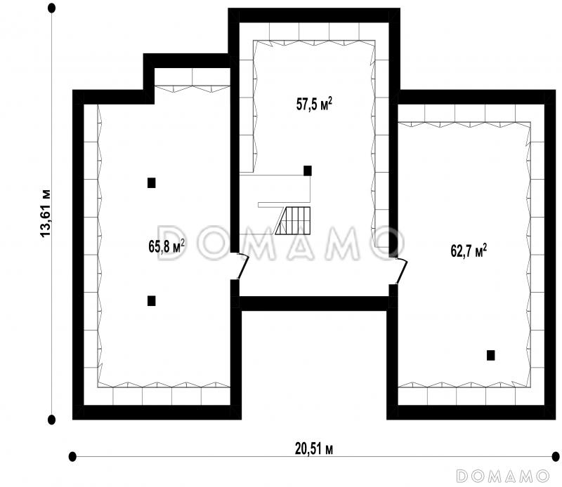 Проект загородного дома с подвалом, гаражом, кладовой в центре кухонной зоны, спальнями с санузлами на втором этаже / План цокольного этажа