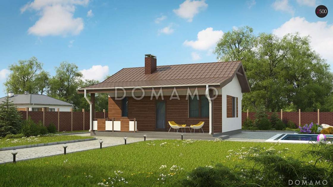 Проект бани из газобетона с комнатой отдыха и крытой террасой / 1