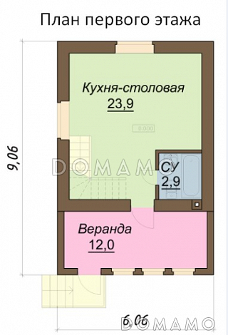 Проект компактного двухэтажного дома / План 1 этажа