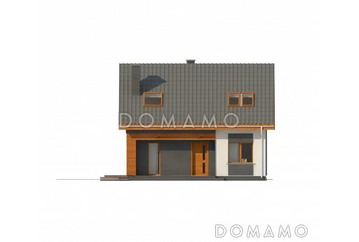 Проект одноэтажного мансардного дома из кирпича с дополнительной спальней на первом этаже / Фасад 1
