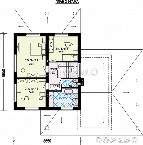 Проект двухэтажного дома с гаражом и навесом для автомобилей / План 2 этажа