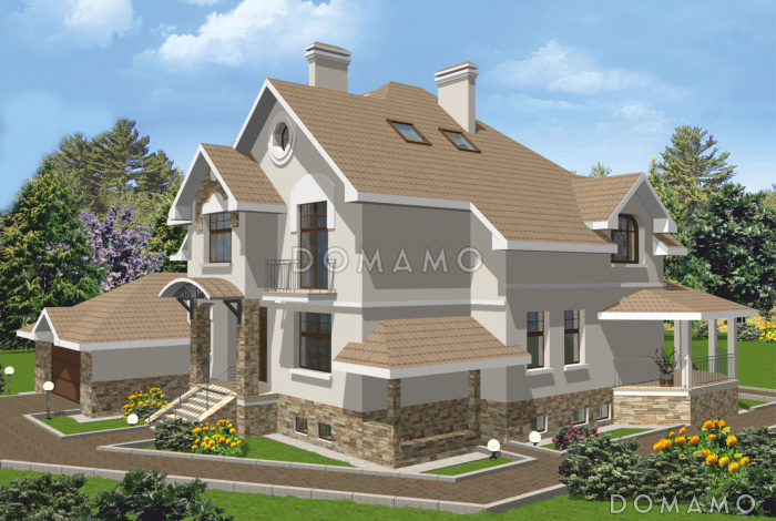 Проект дома из кирпича с бассейном и сауной на первом этаже