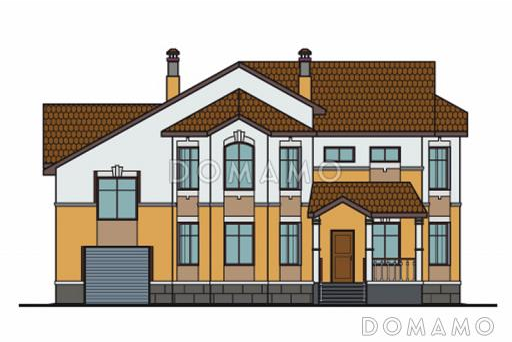 Проект кирпичного дома с большими, выразительными эркерами / Фасад 1