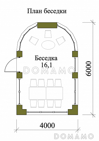 Проект остекленной беседки с барбекю внутри / План 1 этажа