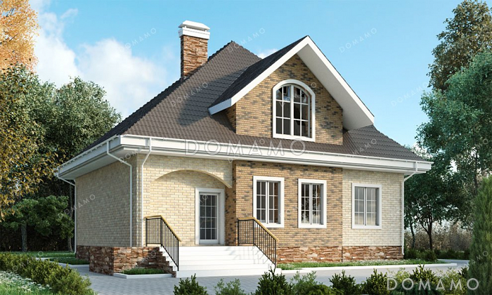 Проект одноэтажного дома с мансардой, большой террасой и подвалом