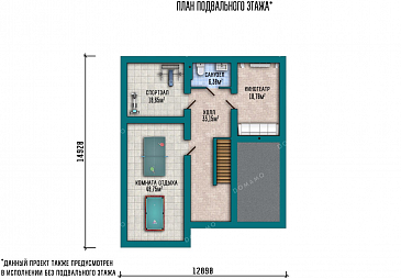 Проект одноэтажного дома с мансардой, большой террасой и гаражом / План цокольного этажа