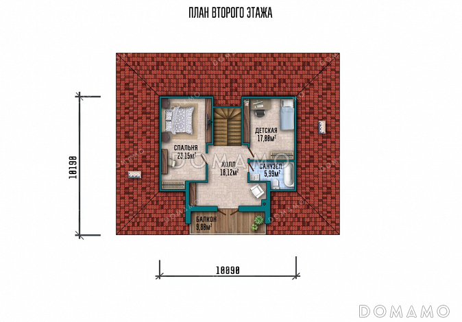 Проект одноэтажного дома с мансардой и террасой / План мансардного этажа