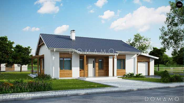 Проект компактного одноэтажного дома из газобетона с двумя спальнями с возможностью обустроить мансарду и гаражом