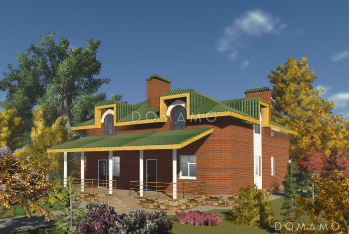 Проект одноэтажного кирпичного коттеджа с мансардным этажом