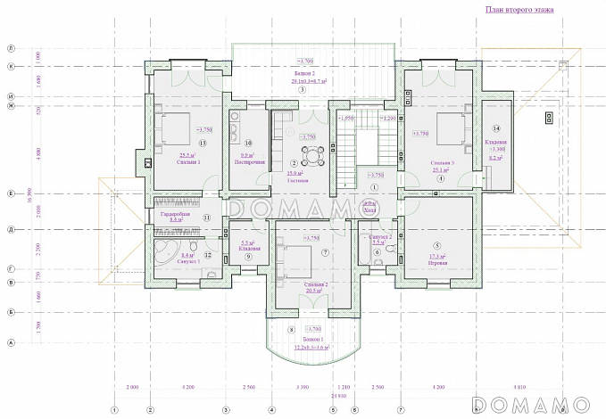 Проект дома из кирпича с гаражом / План 2 этажа