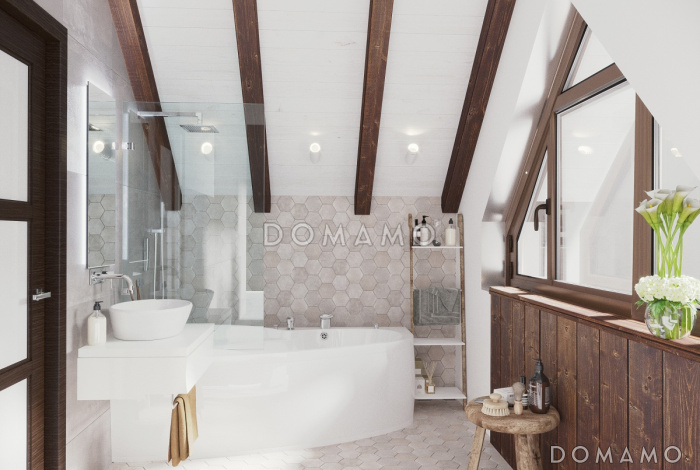 Проект дома из газобетона с тремя небольшими спальнями на мансардном этаже