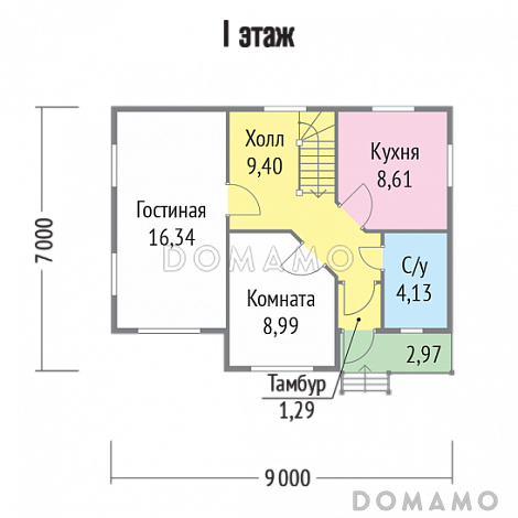 Проект дома 7х9 из бруса / План 1 этажа
