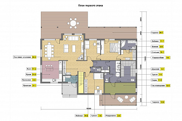 Проект каркасного дома с просторным холлом на мансардном этаже / План 1 этажа
