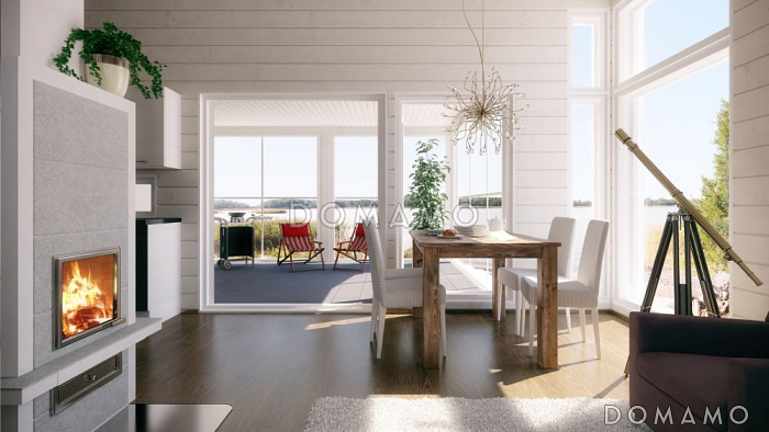 Проект каркасной сауны с угловой открытой террасой