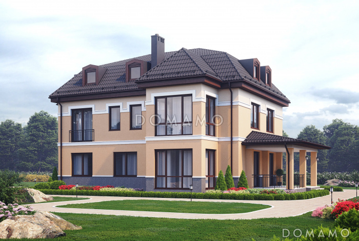 Проект двухэтажного особняка из газобетона с мансардой