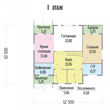 Проект  дома из бруса со вторым светом с тремя спальнями / План 1 этажа