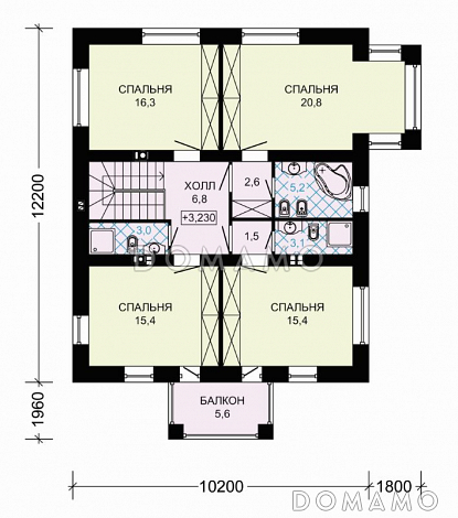 проект двухэтажного дома с большой гостинной и гаражом на две машины / План 2 этажа