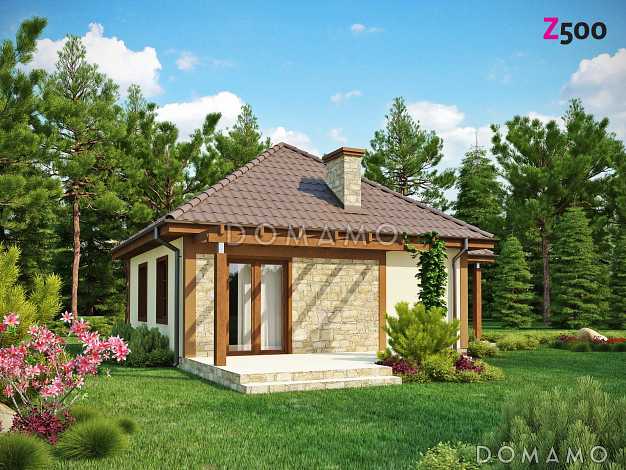 Проект маленького одноэтажного дома из кирпича с террасой