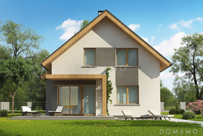 Проект небольшого одноэтажного мансардного дома из кирпича с эркером, с кабинетом и тремя спальнями