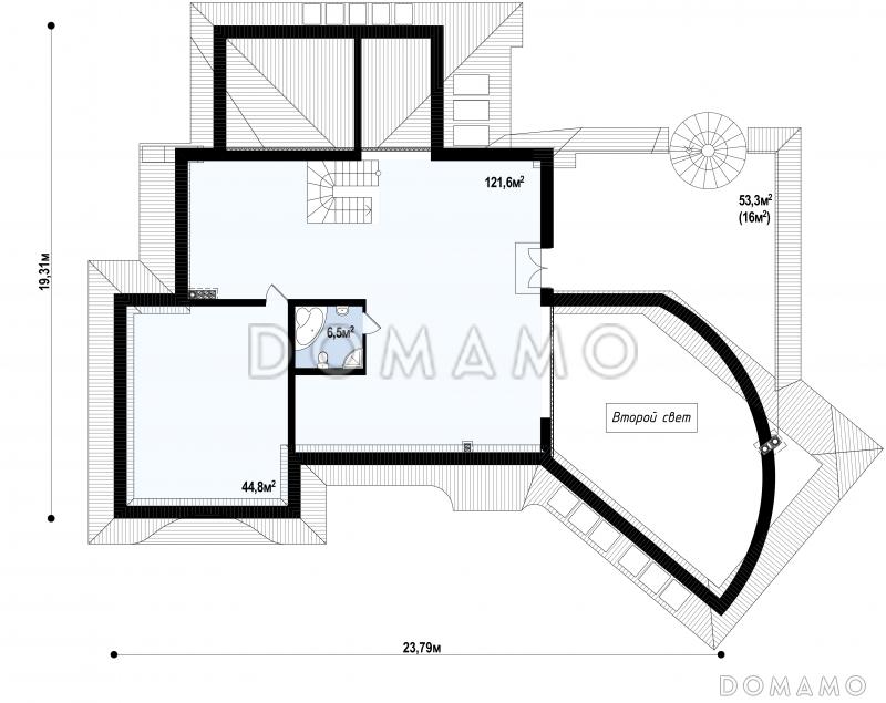 Проект красивого просторного мансардного коттеджа из кирпича с террасой на втором уровне / План мансардного этажа