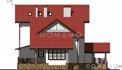 Проект двухэтажного дома с цокольным и мансардным этажами, с сауной и зимним садом / Фасад 4