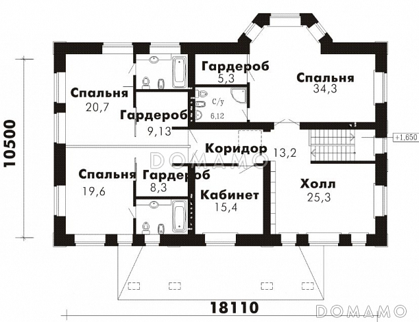 Проект дома с бассейном / План 2 этажа