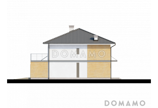 Проект двухэтажного дома из газобетона с четырьмя спальнями и удлинённым двухместным гаражом / Фасад 4