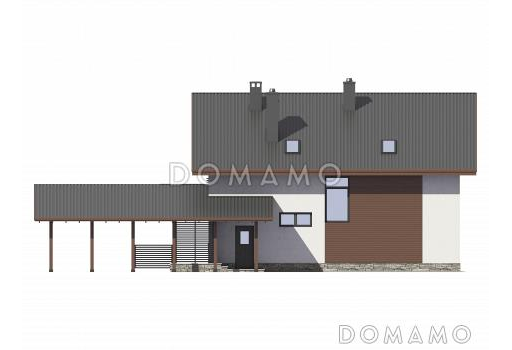Проект дома из газобетона с круглым окном / Фасад 2