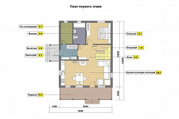 Проект дома из пеноблоков с мансардными окнами / План 1 этажа