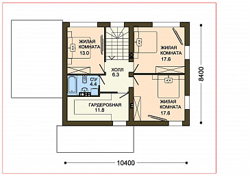 Проект практичного двухэтажного дома с большой гардеробной и навесом для автомобиля  / План 2 этажа