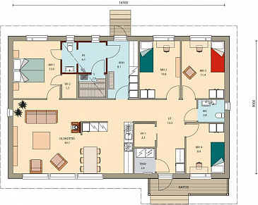 Проект каркасного дома 14х9 / План 1 этажа