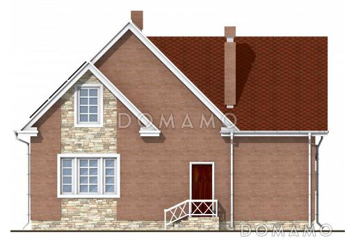 Проект загородного дома из панелей SIP с тремя спальнями на мансардном этаже, круглым окном, гаражом на одну машину / Фасад 4