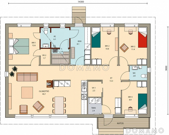 Проект каркасного дома 14х9 / План 1 этажа