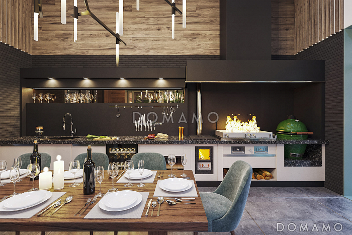 Проект дома с 3 спальнями, спа-зоной, теплой верандой с барбекю и панорамными окнами