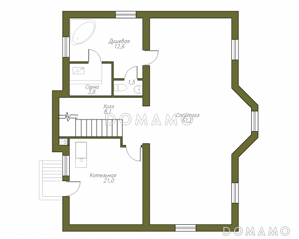 Проект кирпичного коттеджа с подвалом и мансардой / План цокольного этажа