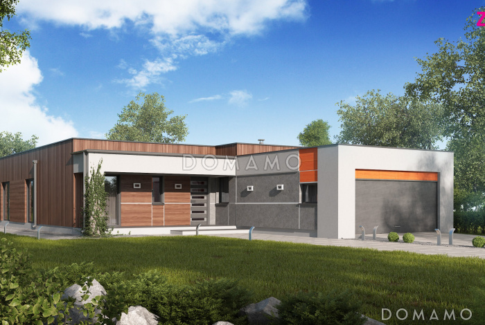 Проект просторного современного одноэтажного дома из кирпича с тремя спальнями, кабинетом и гаражом