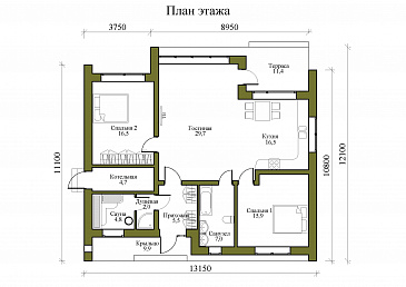 Проект одноэтажного дома в стиле Хай-тек с панорамным остеклением / План 1 этажа