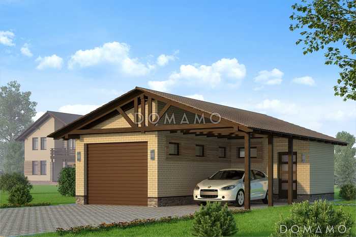 Проект гаража с навесом и подсобным помещением