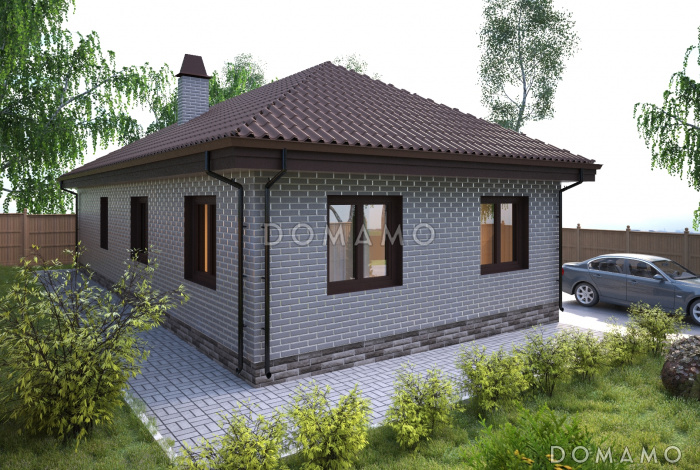 Проект компактного одноэтажного дома с тремя спальнями и большой кухней-столовой-гостиной