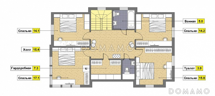 Проект дома из кирпича с местом для трех авто / План мансардного этажа