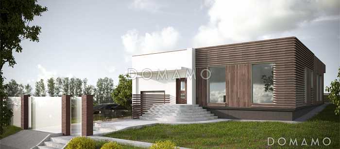 Проект одноэтажного дома в стиле хай-тек с гаражом и спа-бассейном на террасе